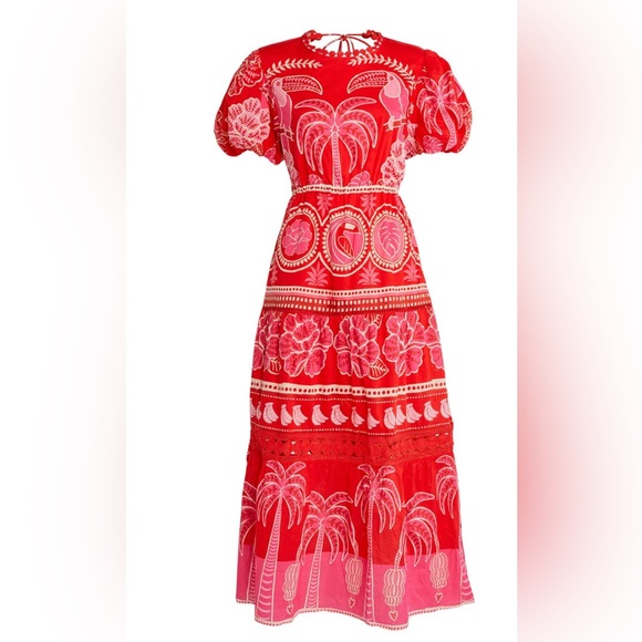 COPY -FARM Rio Red Summer Sunrise Midi Dress small - Picture 4 of 7